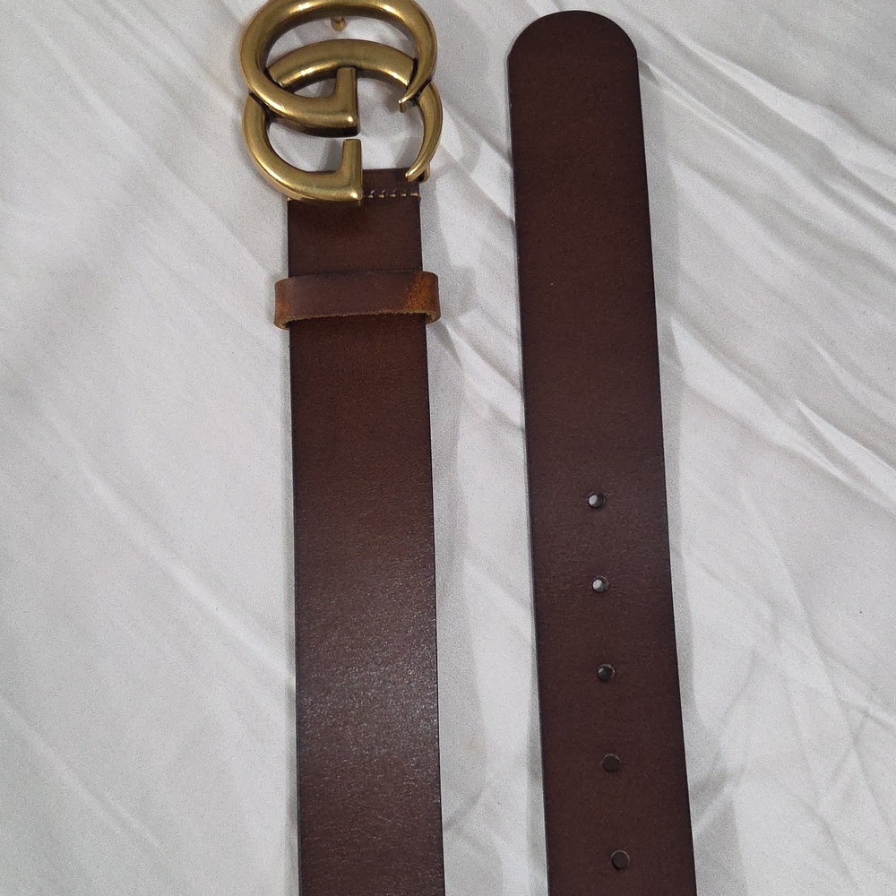 Gucci Brown Leather Belt with Gold Double G Buckle - Picture 5 of 16